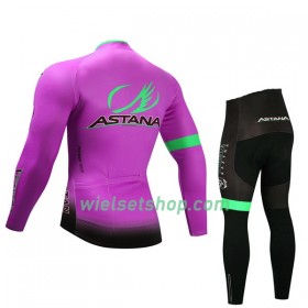 Kind Fietskleding (Wielershirt Lange Mouw + Fietsbroek Lang) 2017 Astana Pro Team N003
